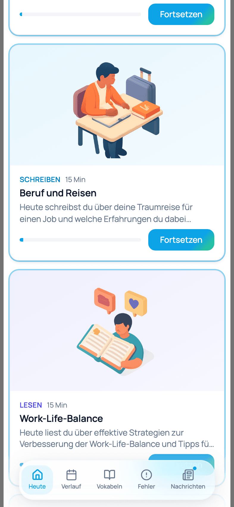 mitDeutsch dashboard screen